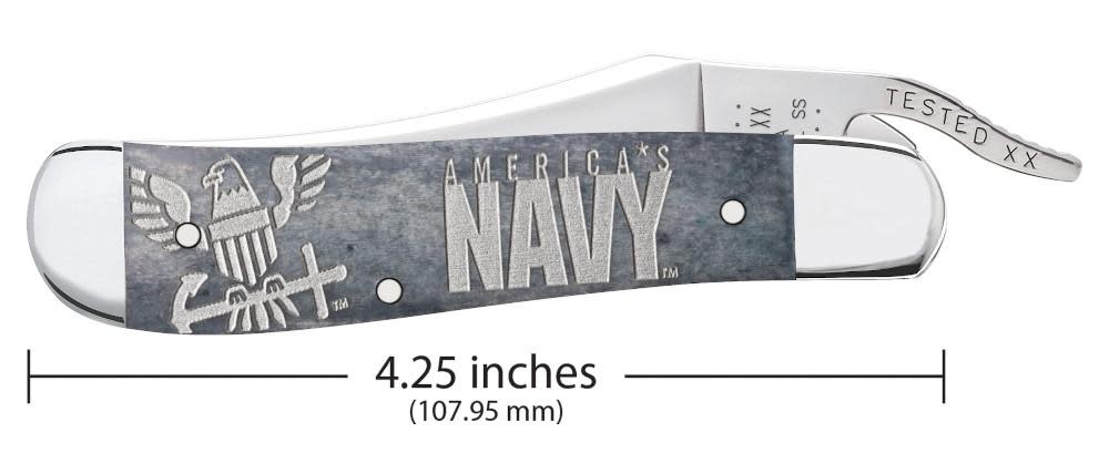 U.S. Navy® Embellished Smooth Gray Bone Russlock® Knife Dimensions