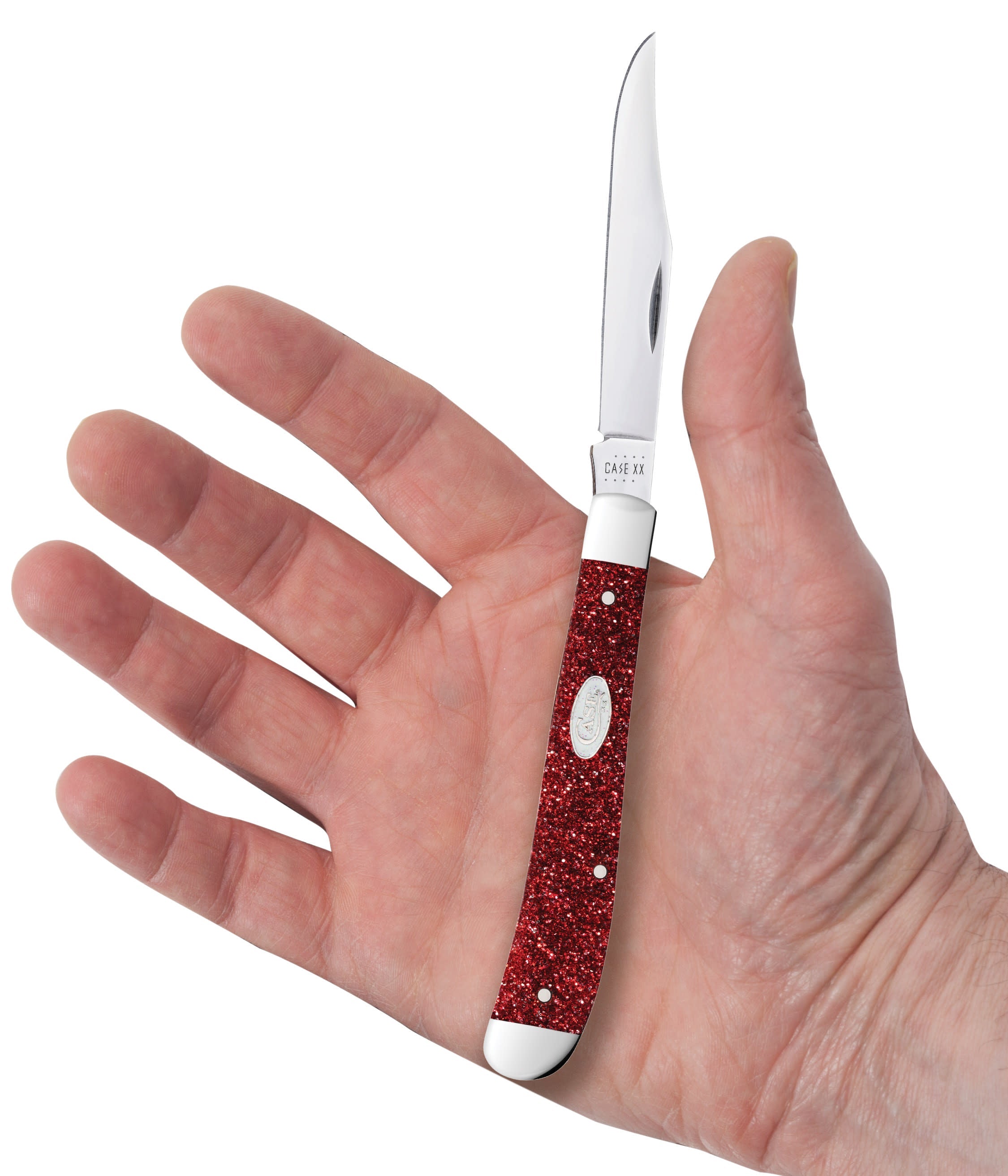 Ruby Stardust Kirinite® Slimline Trapper Knife in Hand