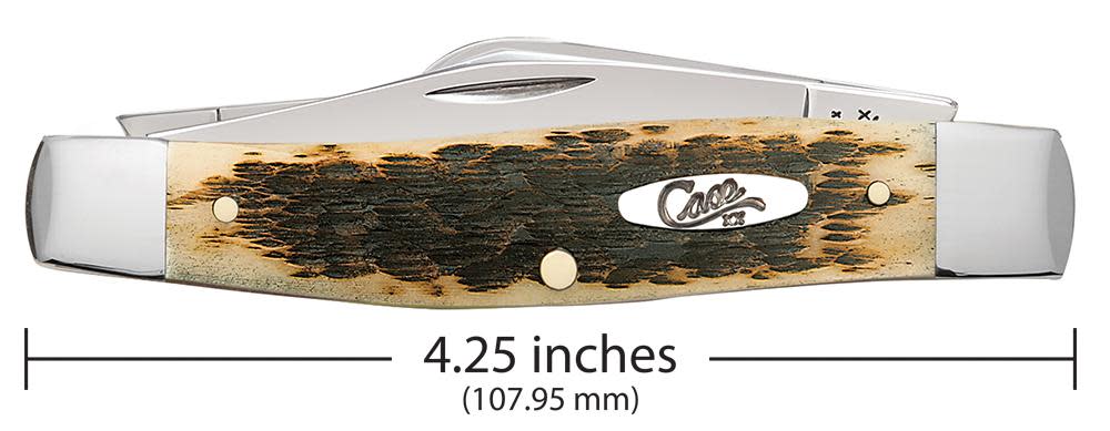 Peach Seed Jig Amber Bone CS Large Stockman Knife Dimensions