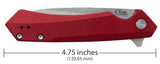 Red Anodized Aluminum Kinzua® with Spear Blade Knife Dimensions