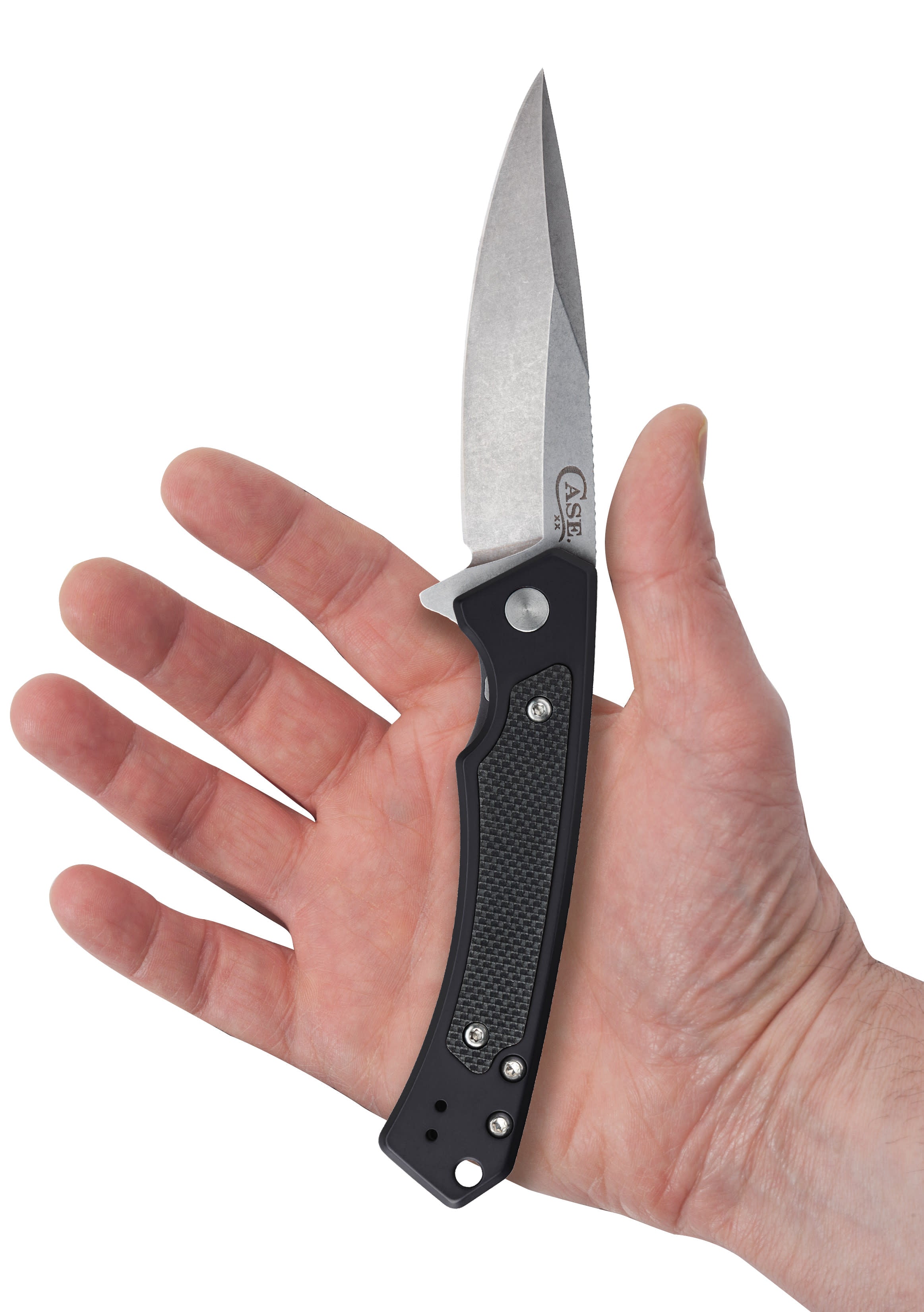 Black Anodized Aluminum Marilla® with Black G-10 Inlay Open in Hand