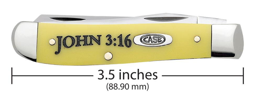 Religious Sayings Embellished Yellow Synthetic Mini Trapper Knife Dimensions