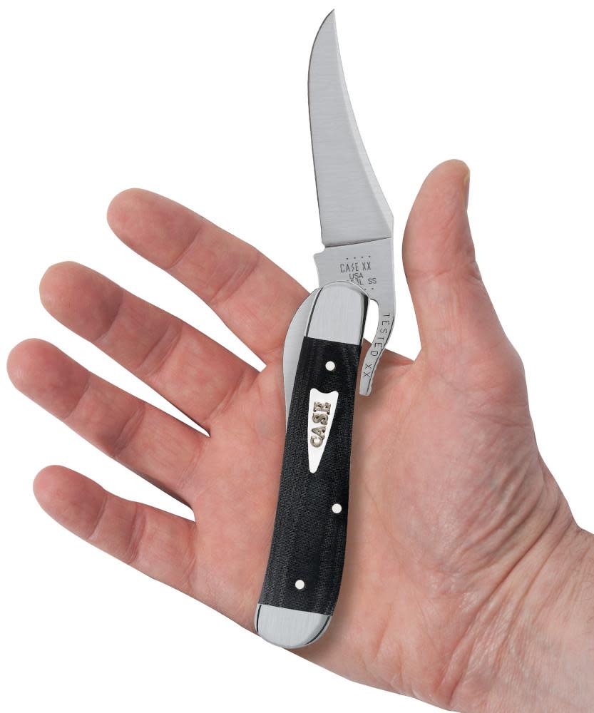 Smooth Black Micarta® Russlock® Knife in Hand