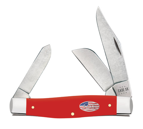 American Workman Smooth Red Synthetic CS Large Stockman Knife Front View