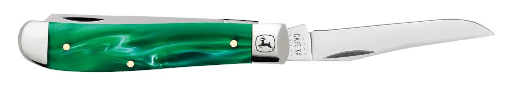 John Deere Smooth Green Pearl Kirinite® Mini Trapper Knife Open