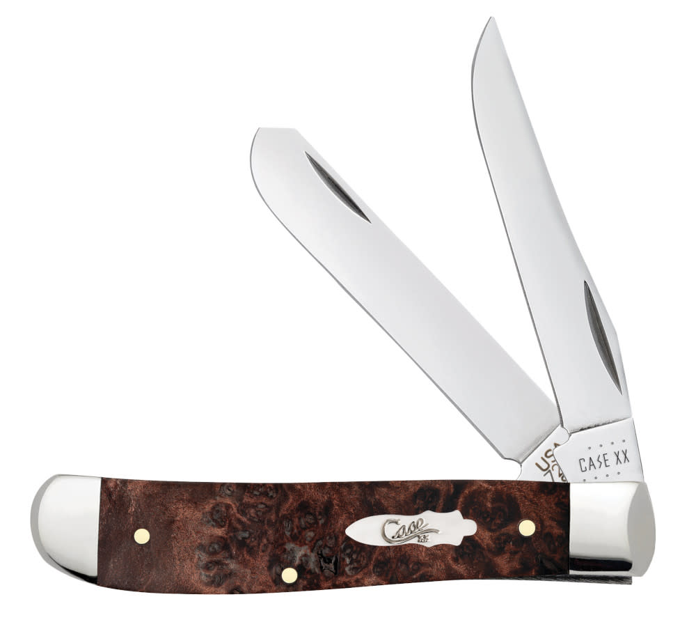 Smooth Brown Maple Burl Wood Mini Trapper Knife Front View