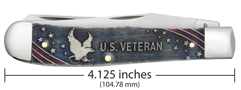 U.S. Veteran Gift Set Embellished Smooth Natural Bone with Blue and Red Color Wash Trapper Knife Dimensions