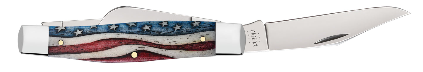 Star Spangled Series Embellished Smooth Natural Bone Large Stockman  Knife Open