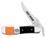 Harley-Davidson® Gift Set Embellished Smooth Orange & Black Synthetic RussLock® in Wooden Puzzle Box Knife Front View
