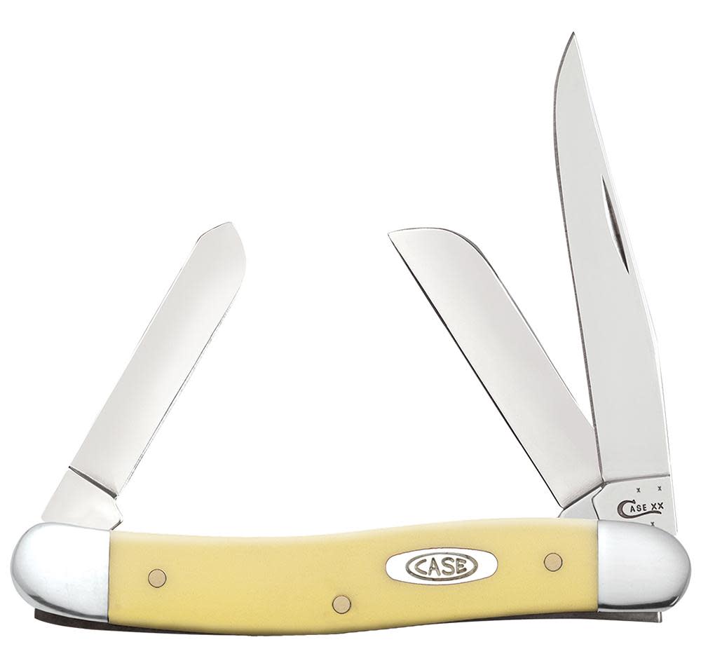 Yellow Synthetic Medium Stockman Knife with 3 blades open