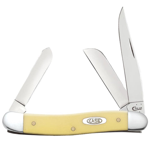 Yellow Synthetic Medium Stockman Knife with 3 blades open