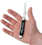 Harley-Davidson® Embellished Smooth Black Synthetic Mini Trapper Knife in Hand