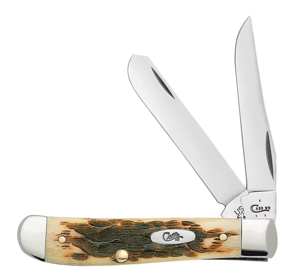 Peach Seed Jig Amber Bone Mini Trapper Knife Front View