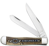 Chevrolet® Gift Set Embellished Smooth Natural Bone Trapper with Amber Color Wash and Black Definition Knife Front View