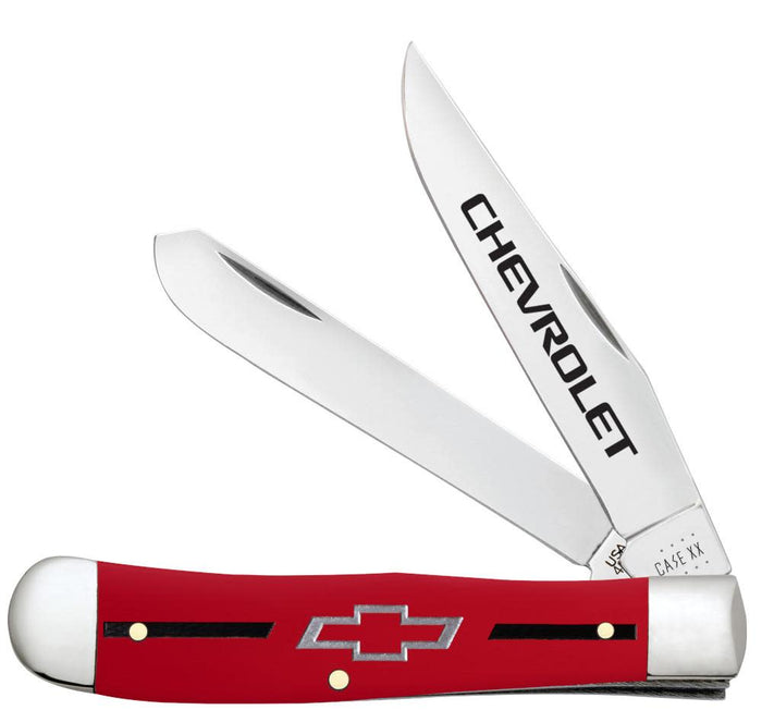 Chevrolet® Embellished Red Synthetic Smooth TrapperKnife Front View