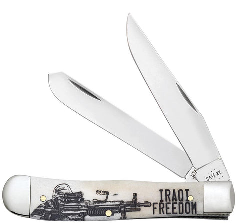 War Series Iraqi Freedom Embellished Smooth Natural Bone Trapper Knife Front View