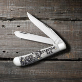 War Series Vietnam War Embellished Smooth Natural Bone Trapper Knife on Wooden Background