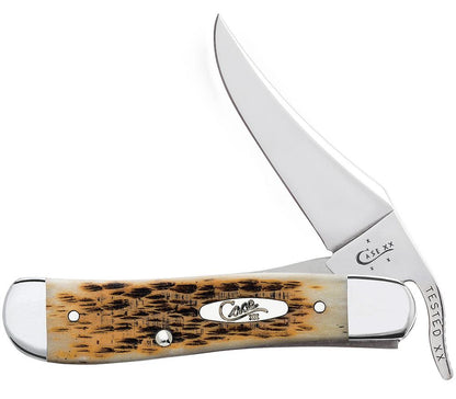 Peach Seed Jig Amber Bone RussLock® Knife Front View