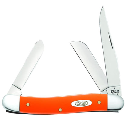 Smooth Orange Synthetic Medium Stockman Knife with 3 blades open