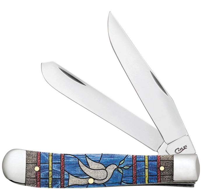 Smooth Natural Bone Stained Glass Trapper Dove Knife Front View