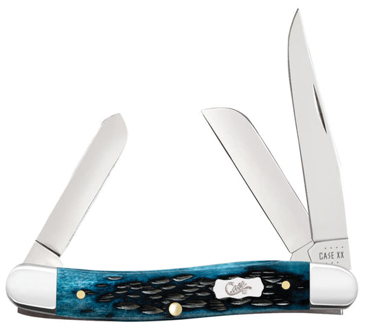 Pocket Worn® Peach Seed Jig Mediterranean Blue Bone Medium Stockman Knife