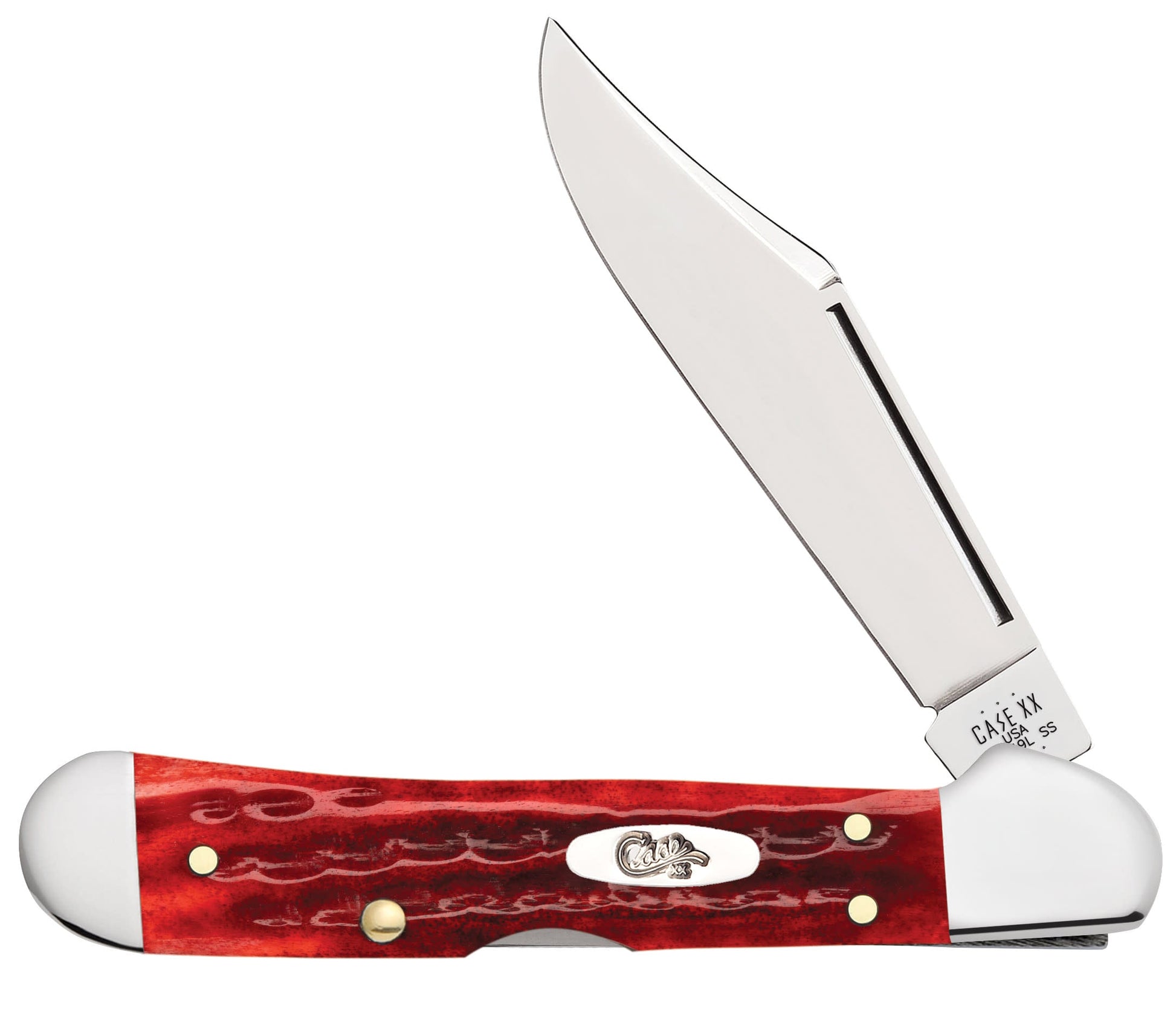 Pocket Worn® Corn Cob Jigged Old Red Bone Mini CopperLock® Knife Front View