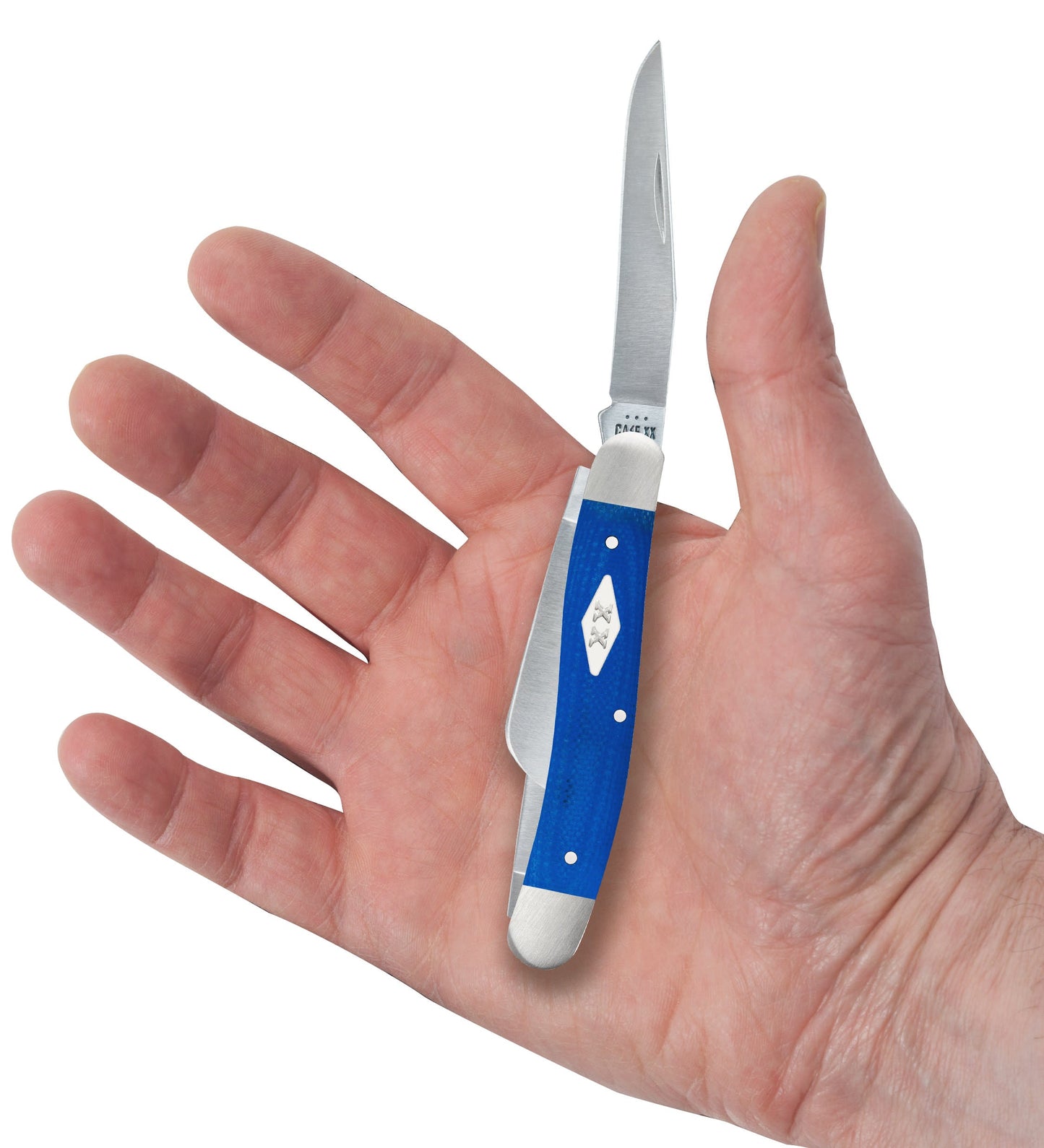 Smooth Blue G-10  Medium Stockman  Knife in Hand