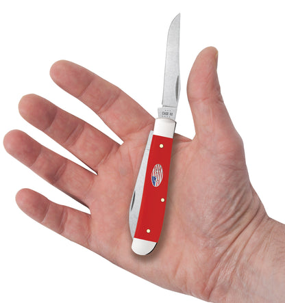 American Workman Smooth Red Synthetic CS Mini Trapper  Knife in Hand