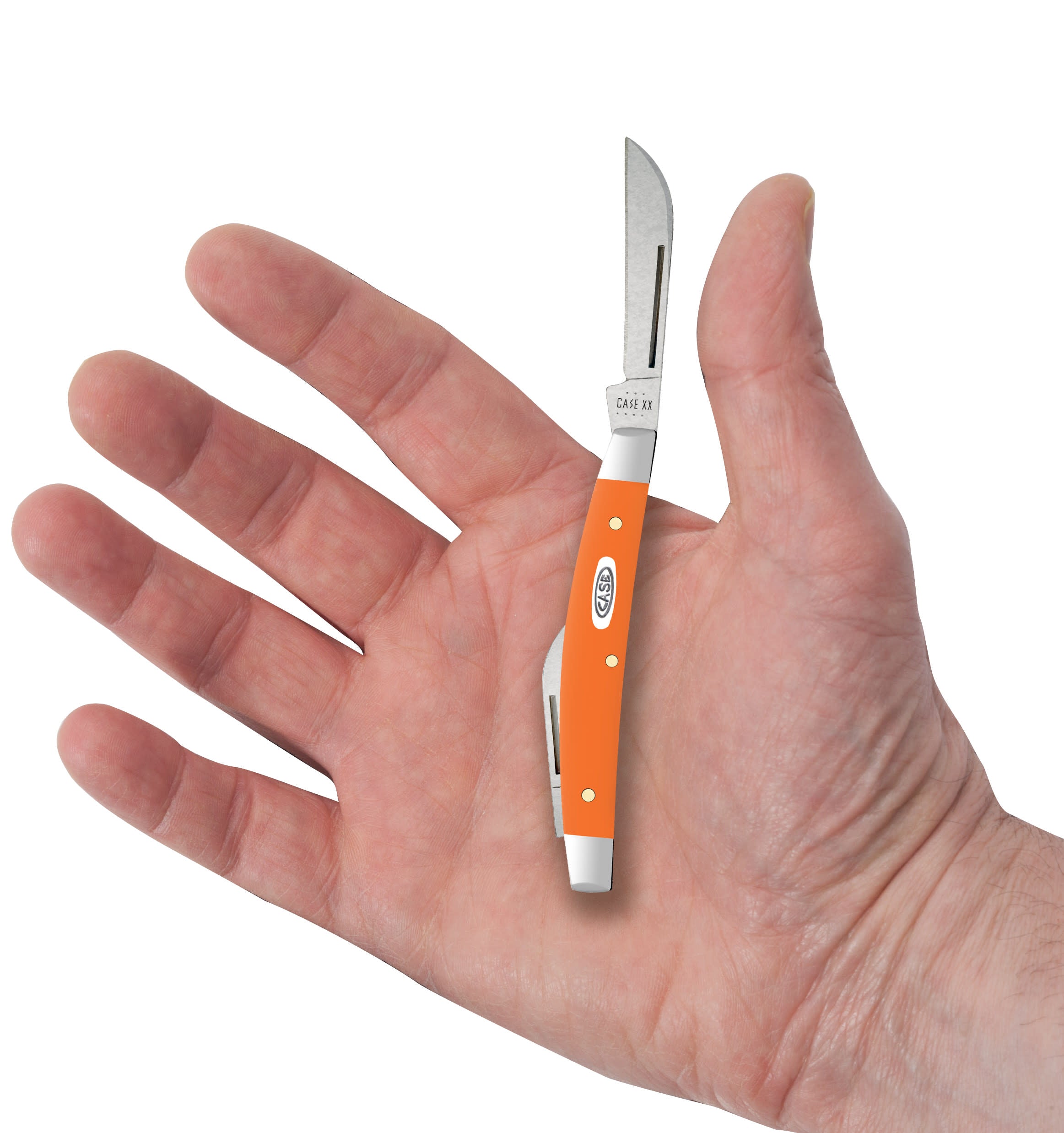 Smooth Orange Synthetic Small Congress Knife in Hand