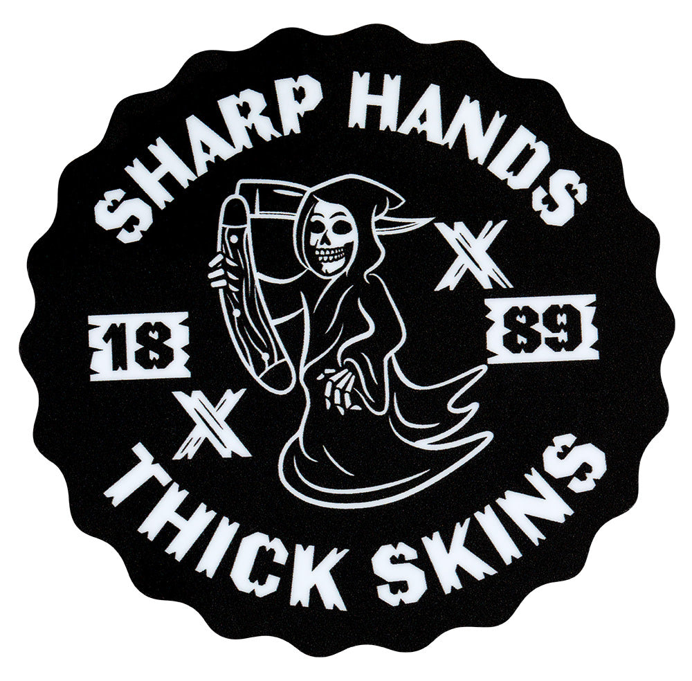 Front image of the "Sharp Hands" Sticker from the Case Sticker 6 Pack