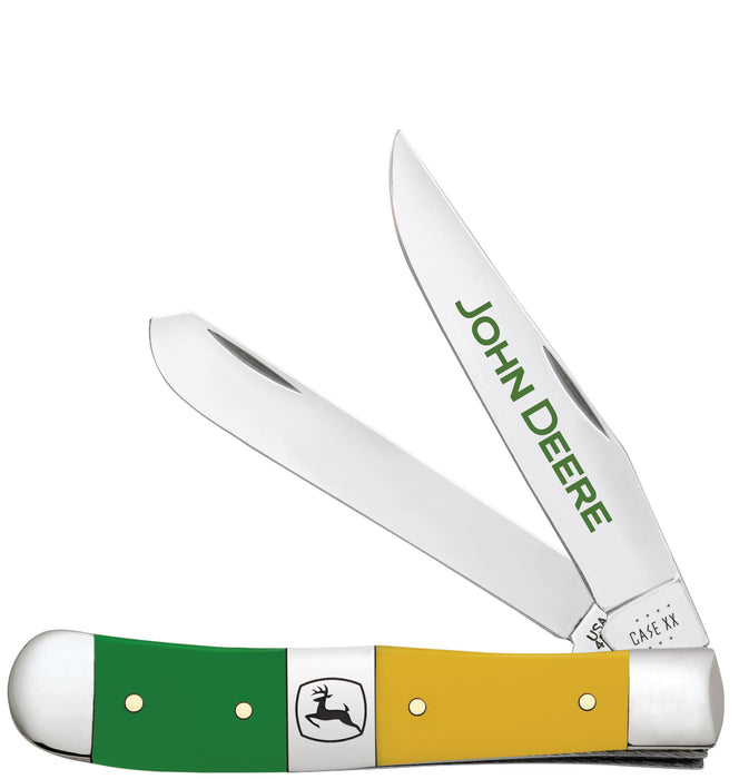John Deere Smooth Green & Yellow Synthetic Trapper Knife Front View