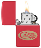 Zippo® Case Logo Red Matte Lighter lit in hand