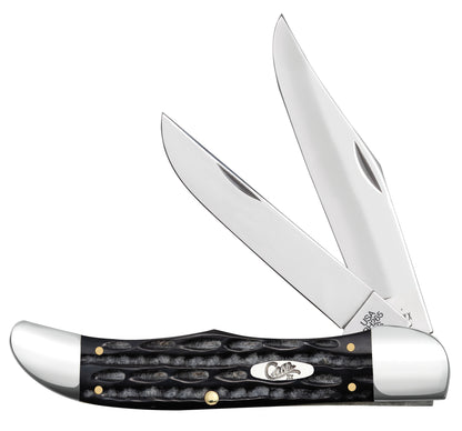 Jigged Buffalo Horn Folding Hunter with Sheath Knife Front View