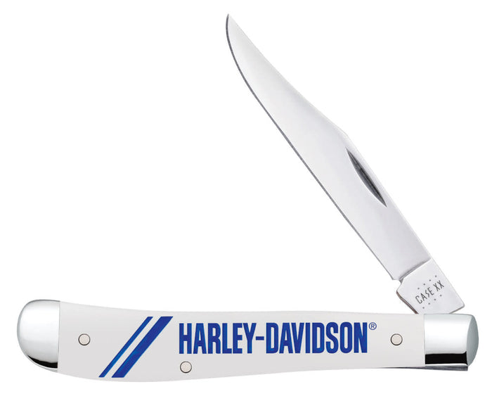Harley-Davidson® Embellished Smooth White Synthetic Slimline Trapper Knife
