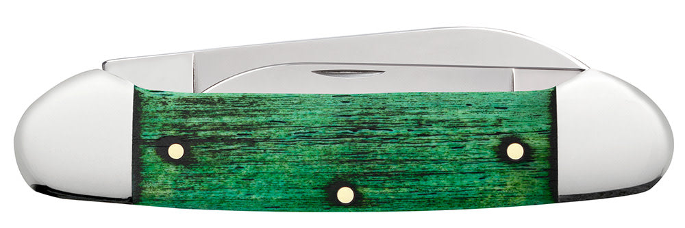 John Deere Embellished Smooth Natural Bone Canoe with Green Color Wash Knife Closed