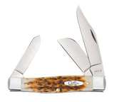 Peach Seed Jigged Amber Bone Large Stockman Knife Front View