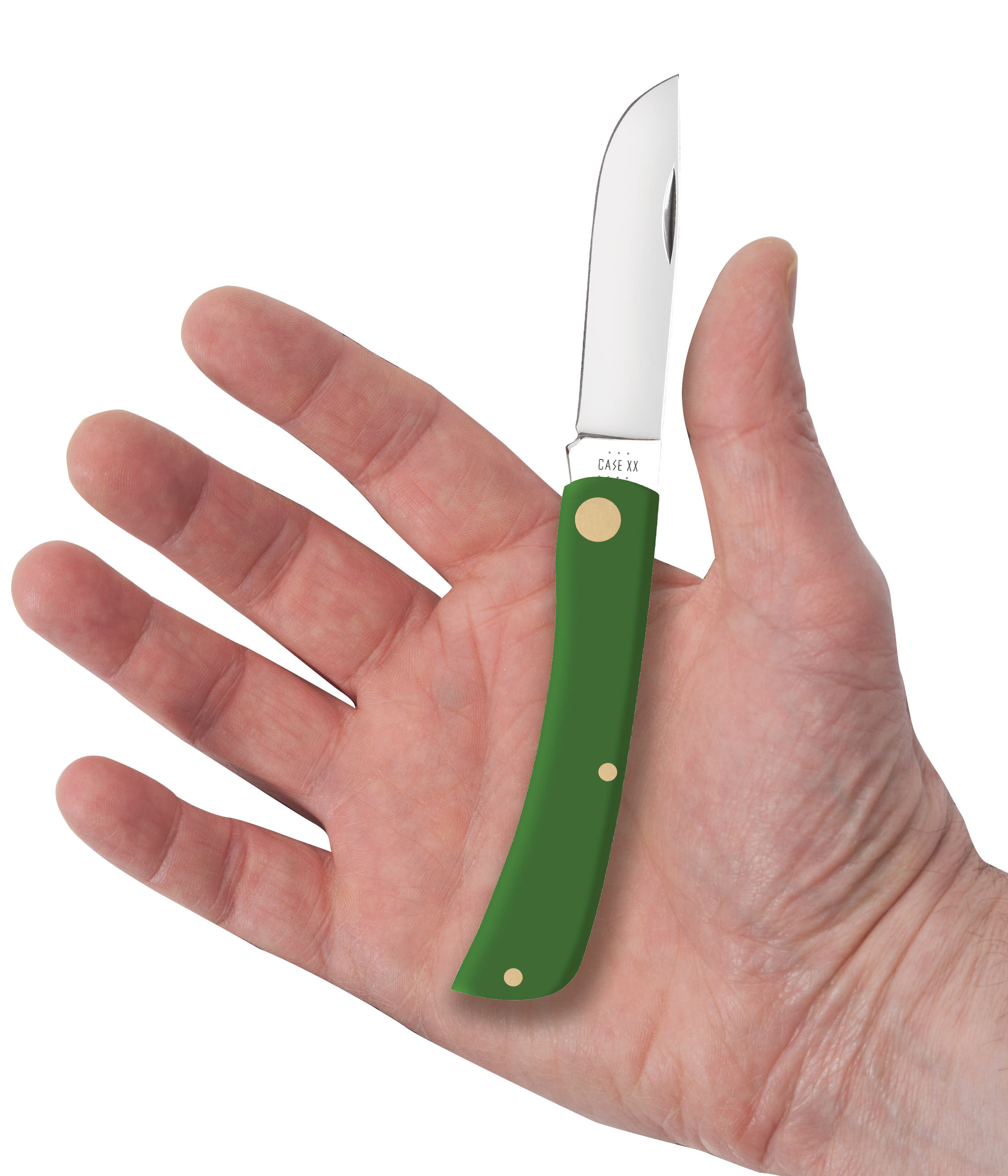 Smooth Green Synthetic Sod Buster Jr® Knife in Hand