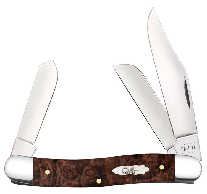 Smooth Brown Maple Burl Wood Stockman Knife