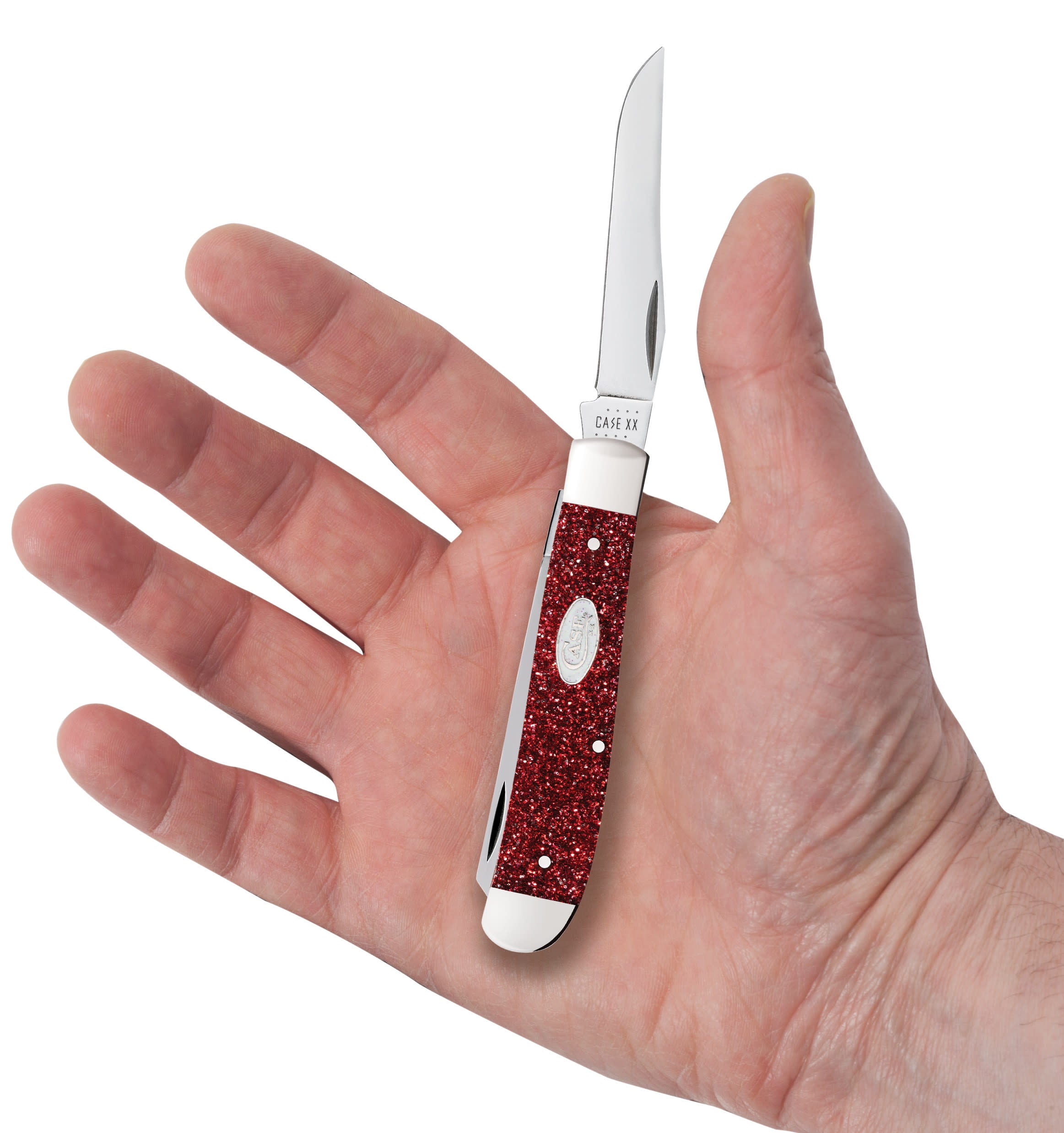 Ruby Stardust Kirinite® Mini Trapper Knife in Hand