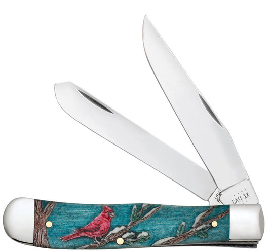 Embellished Smooth Natural Bone with Color Wash and Black Definition Trapper Cardinal Knife