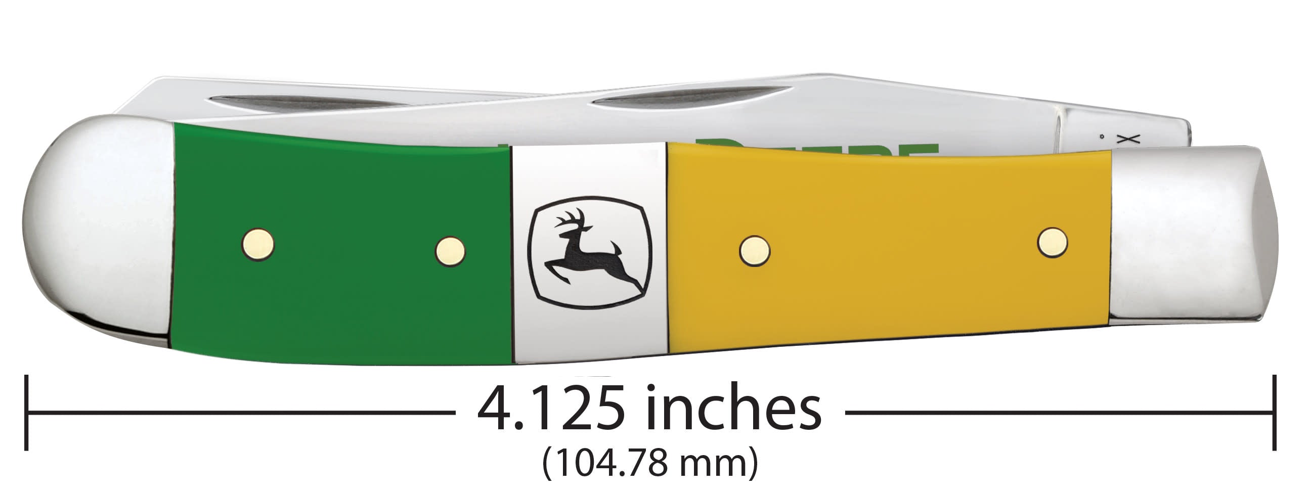 John Deere Smooth Green & Yellow Synthetic Trapper Knife Dimensions