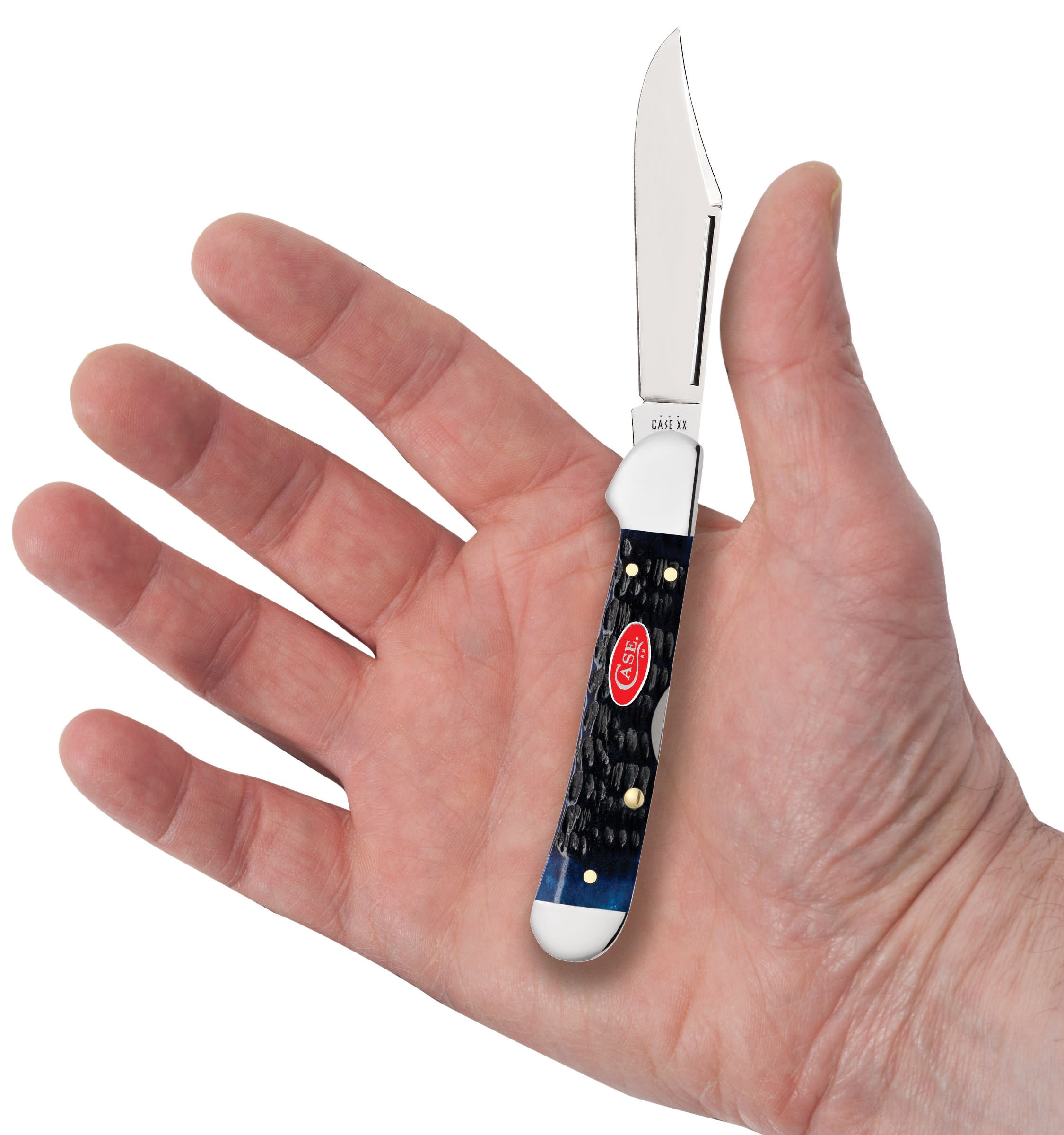 Rogers Jig Navy Blue Bone Mini CopperLock® Knife in Hand
