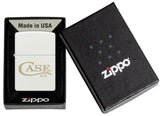Zippo® Case Logo White Matte Lighter with its lid open and unlit