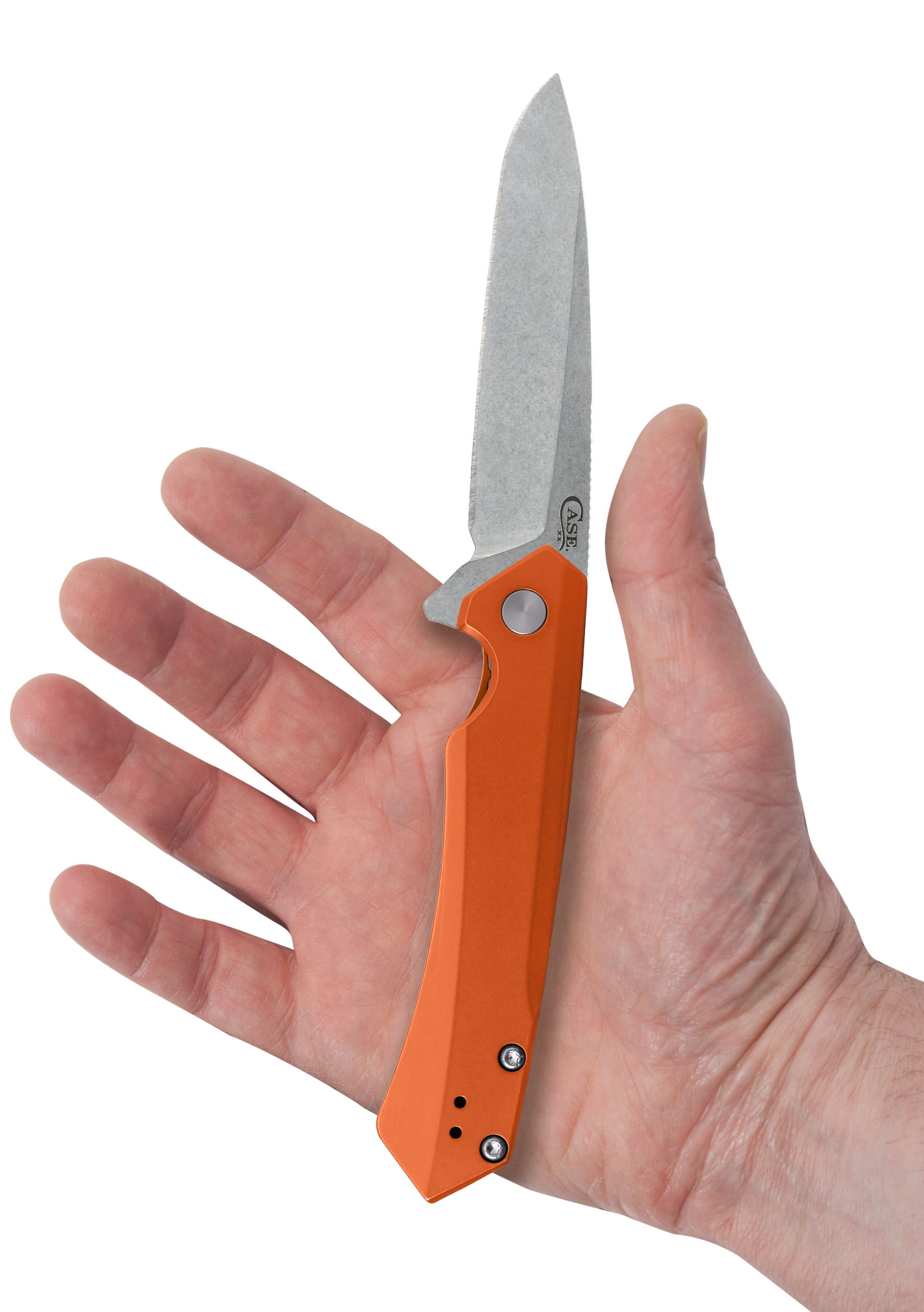 Orange Anodized Aluminum Kinzua® Knife Open in Hand