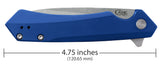 Blue Anodized Aluminum Kinzua® with Spear Blade Knife Dimensions