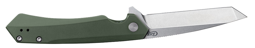 OD Green Anodized Aluminum G-10 Kinzua® Knife Open (Front)