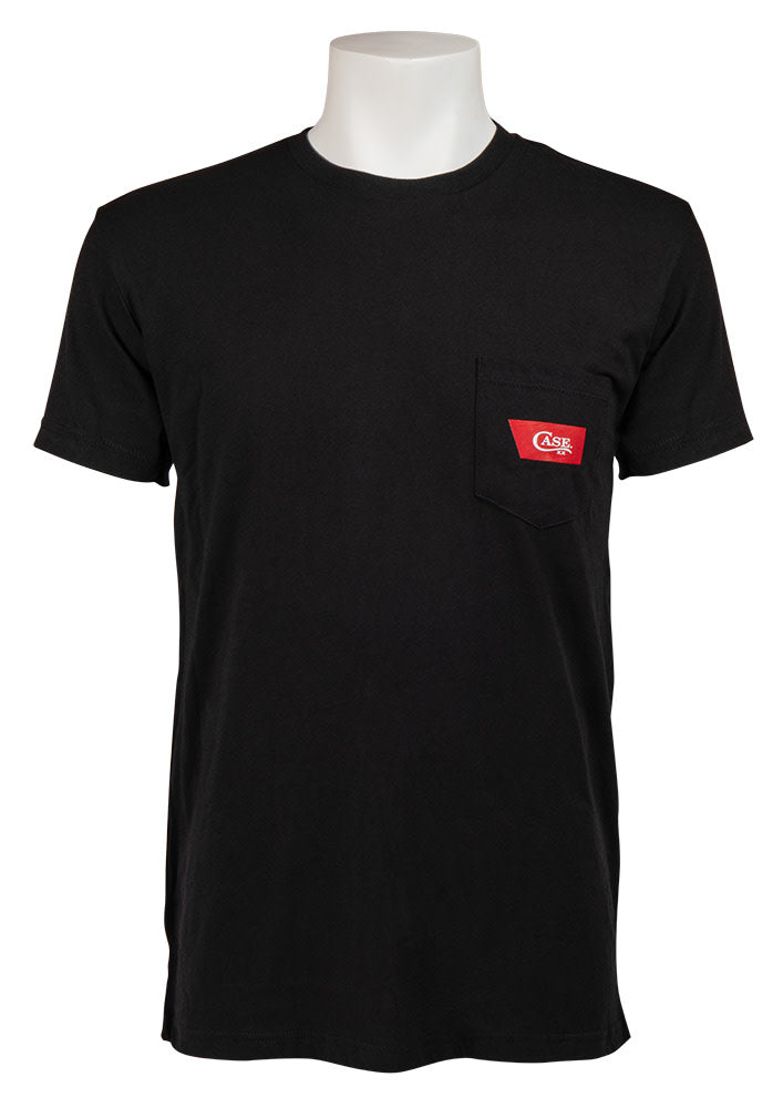 Front view of the Black Pocket T-shirt featuring the Case XX logo