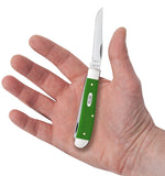 Smooth Green Synthetic Mini Trapper  Knife in Hand