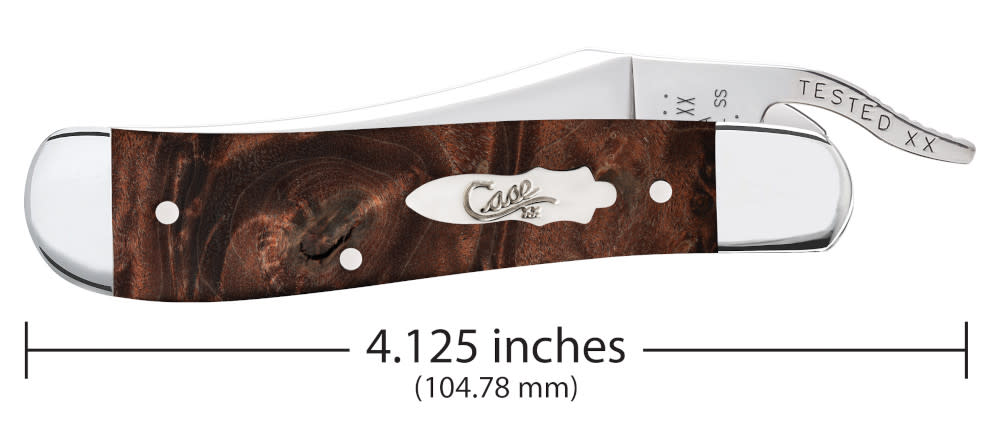 Smooth Brown Maple Burl Wood Russlock® Knife Dimensions