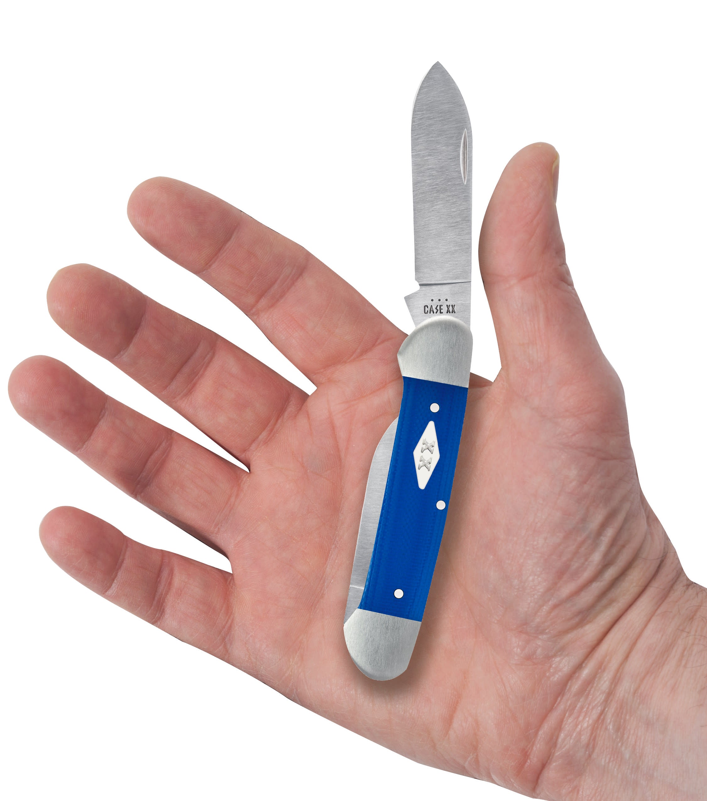 Smooth Blue G-10  Canoe Knife in Hand